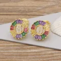 Gold plated colorful cubic zirconia letter B stud earrings for women fashion jewelry new - Letter B
