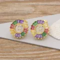 Colorful baguette crystal initial letter E stud earrings with sparkling white cubic zirconia. - Letter E