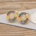 Gold plated colorful crystal zircon letter F stud earrings for women fashion jewelry. - Letter F