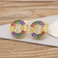 Letter H colorful zircon hoop earrings, stylish 18k gold plated brass fashion jewelry. - Letter H