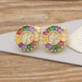 18k gold plated colorful crystal letter k stud earrings for women fashion jewelry - Letter K