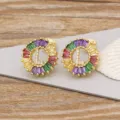 Colorful crystal letter L stud earrings in 18k gold plated copper with sparkling cubic zirconia. - Letter L