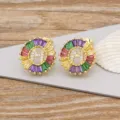 Gold plated colorful crystal zircon letter M stud earrings for women fashion jewelry chic design - Letter M