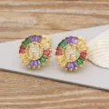 Gold plated colorful crystal letter N stud earrings fashion cubic zirconia initial jewelry - Letter N