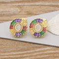 Colorful crystal zircon letter stud earrings, 18k gold plated copper fashion jewelry. - Letter O
