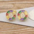 Colorful Zircon Letter P Stud Earrings 18K Gold Plated Copper Fashion Jewelry for Women - Letter P