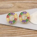 18K Gold Plated Colorful Crystal Letter T Stud Earrings Zircon Hoop Fashion Jewelry - Letter T