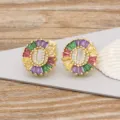 Gold Plated Letter U Stud Earrings Colorful Baguette Crystal Zircon Fashion Jewelry - Letter U
