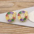 Gold plated colorful crystal zircon letter W stud earrings for women fashion jewelry - Letter W