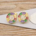 Gold plated copper letter X stud earrings with colorful crystal zircon fashion jewelry for women - Letter X