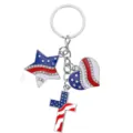 American flag theme metal keychain with star heart cross pendants for independence day gift - Enamel Rhinestone Mixed Charm Style