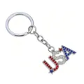 Alloy rhinestone USA letter keychain with red white and blue crystals for keys and bags. - Rhinestone Letter Combination Style