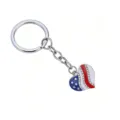 American flag heart metal keychain detail view, rhinestone star keyring pendant accessory. - Single Rhinestone Heart Style