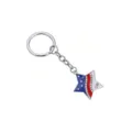 Detailed view of the star rhinestone keychain featuring American flag theme design and metal ring. - Single Rhinestone Star Style