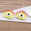 Copper 18k gold plated colorful dripping oil evil eye earrings, simple creative jewelry. - Yellow