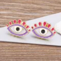 Chic evil eye stud earrings with colorful enamel and gold plating, stylish daily fashion jewelry. - Purple