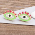 Copper 18k gold plated colorful oil drop evil eye earrings fashion creative jewelry studs - Green