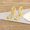 Gold Plated Zircon Letter A Hoop Earrings Fashion Initial Drop Earrings Jewelry for Women - Letter A