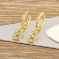 Gold-plated letter B hoop earrings, micro-paved zirconia cubic Zirconia crystal pendant charm. - Letter B