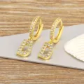 Gold Plated Letter D Hoop Earrings Sparkling Zirconia Elegant Jewelry Variant Style - Letter D