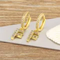 Gold plated letter F hoop earrings with micro-set cubic zirconia for women elegant jewelry - Letter F
