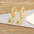 Gold Plated Zirconia Letter H Hoop Earrings Elegant Dangle Fashion Jewelry Variant - Letter H