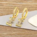 Gold-plated Zircon Letter Hoop Earrings, Dazzling Micro-paved Alphabet Drop Earrings - Letter I