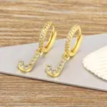 Gold Plated Letter J Hoop Earrings Micro Pave Zirconia Dainty Initial Huggie Drop Earrings - Letter J
