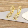 Gold plated letter K hoop earrings with micro paved zircon, exquisite fashion jewelry style. - Letter K