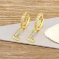 Gold plated letter L micro-pave cubic zirconia hoop earrings fashion jewelry gift - L