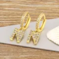 Gold plated micro pave cubic zirconia letter N hoop earrings for women elegant jewelry gifts - Letter N