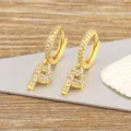 Gold Plated Letter P Zircon Hoop Earrings Elegant Dangle Jewelry For Women Gift New - Letter P