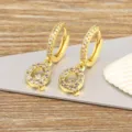 Copper 18k gold plated micro pave cubic zirconia letter Q charm hoop earrings for women. - Letter Q