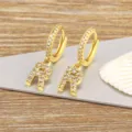 Gold Letter R Hoop Earrings Zircon Pave 18K Plated Dainty Elegant Jewelry Variant - Letter R