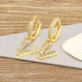 Gold Plated Pave Zircon Letter V Hoop Earrings Elegant Dangle Jewelry Variant Design Style - Letter V