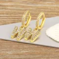 18k gold plated copper letter w micro zircon hoop earrings delicate drop jewelry for women - Letter W