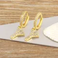 Gold plated letter Y hoop earrings sparkling cubic zirconia charm fashion jewelry for women - Letter Y
