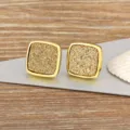 Gold square druzy stud earrings, stylish vintage retro geometric metal fashion jewelry. - Gold