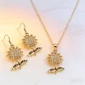 Elegant rhinestone sunflower necklace earrings jewelry set gold plated fashion accessories - Gold (Necklace+Earrings Set)