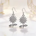 Exquisite silver sunflower rhinestone dangle earrings for women sparkling flower jewelry gift - Silver Earrings