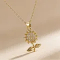 Elegant gold sunflower necklace featuring a sparkling rhinestone center, perfect for daily wear style. - Silver Necklace