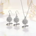 Chic sunflower rhinestone earrings and necklace jewelry set, elegant floral design for women - Silver Necklace And Earrings