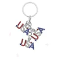 USA rhinestone metal keychain pendant, American flag theme key ring for women and girls gifts. - Rhinestone Letter Style