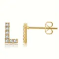 Gold-plated initial letter L stud earrings decorated with sparkling cubic zirconia stones. - Style L