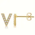 Gold pave zirconia letter V stud earrings stainless steel post minimalist fashion jewelry - Style V