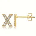 Gold-plated letter X stud earring with sparkling cubic zirconia, elegant cartilage piercing jewelry. - Style X