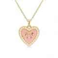 Gold heart pendant necklace with faux pearls and pink bow detail for women fashion jewelry. - Necklace / Pink