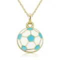 Detailansicht der eleganten goldenen Fußball-Halskette mit blau-weißer Emaillierung. - Blaue Halskette