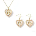 Chic heart pearl bow necklace earrings set, elegant gold-plated jewelry for daily wear. - Necklace And Earrings / White