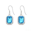 Eleganti orecchini pendenti in cristallo blu rettangolare con alone di strass lucidi. - Argento e Blu Mare